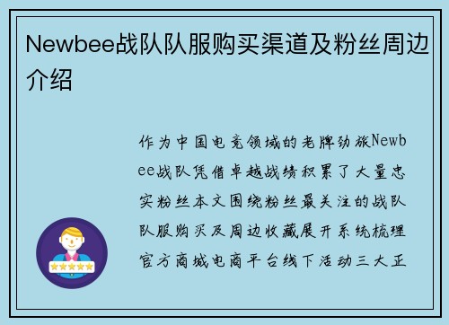 Newbee战队队服购买渠道及粉丝周边介绍